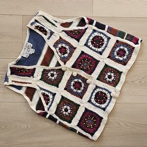 Reference Point Ramie Granny Square Crochet Boho‎ Vest, Small *Read Condition*